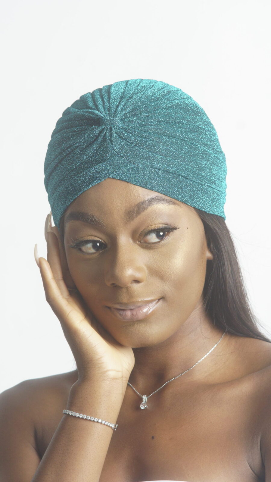  Head Turban  TEAL Glitter Slip On Turban  HOH Turbans 