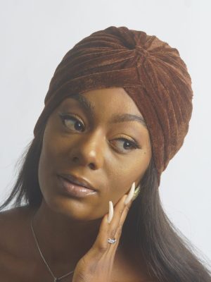 Coffee Velvet Slip On Turban